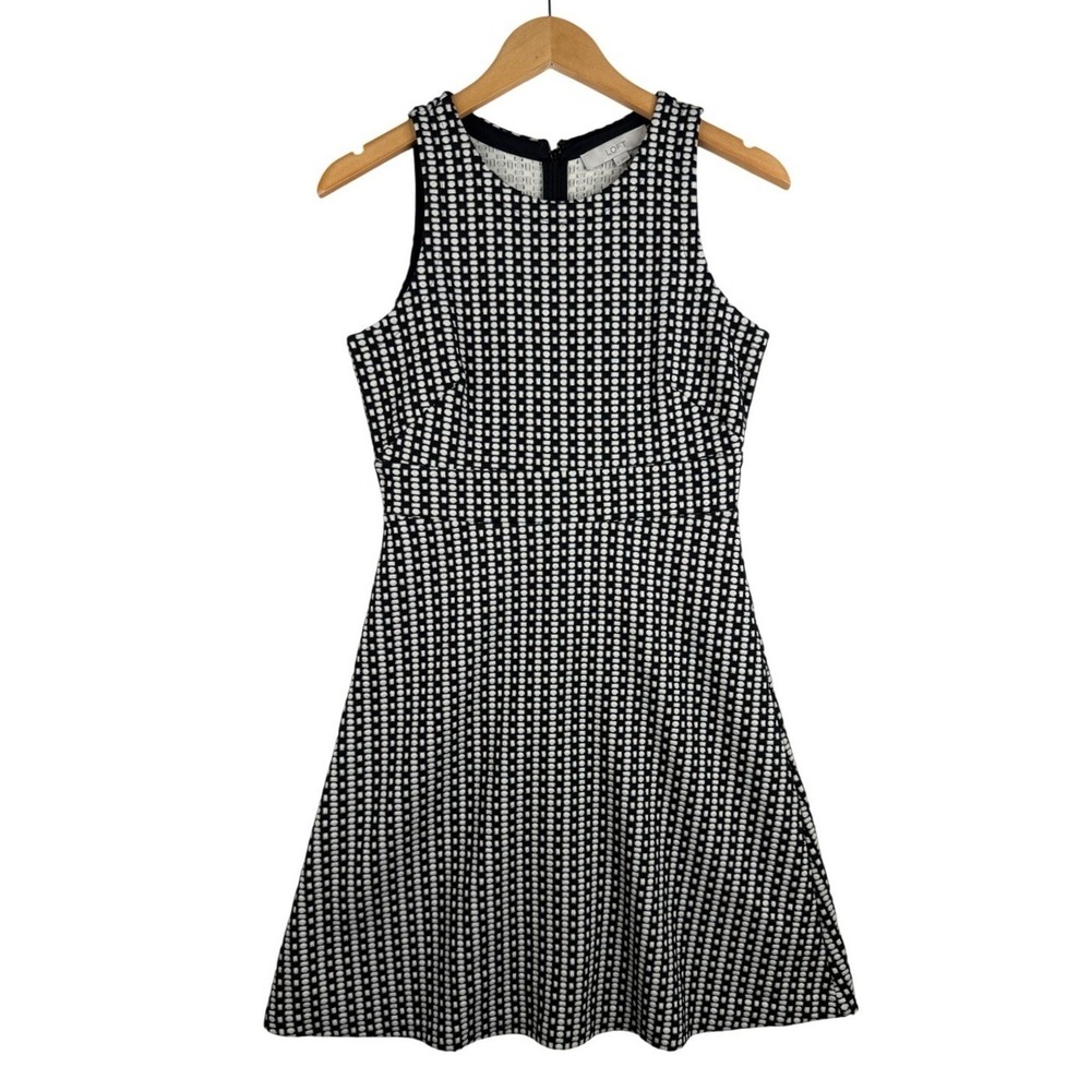 Ann Taylor LOFT Womens Black White Geometric Print Fit & Flare Dress Size 2